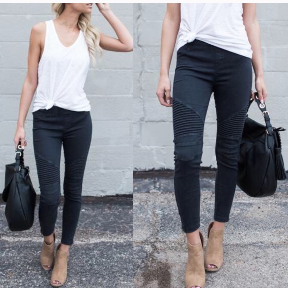 Black Chic Stretchy Moto Pants - Picture 2 of 5